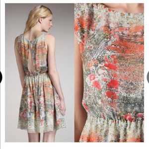 Alice + Olivia Floral Printed Mini Dress in Multicolor Silk Water colours